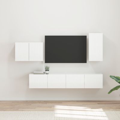 vidaXL Sada nástenného kabinetu na TV 4 pcs Vysoký lesk bielej