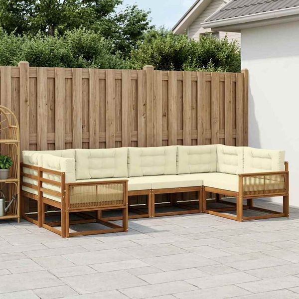 vidaXL Záhradná súprava gaučov s vankúšom 6 pcs Prírodná a krémová