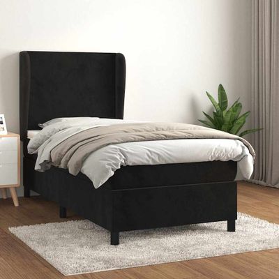 vidaXL Posteľný rám boxspring s matracom čierny 90x200 cm zamat