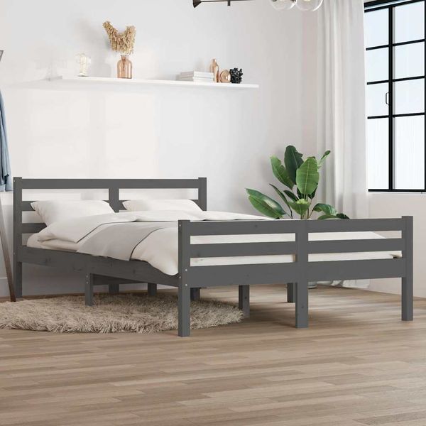 vidaXL Posteľný rám, sivý, drevený masív 135x190 cm, dvojlôžko