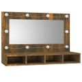 vidaXL Zrkadlová skrinka s LED dymový dub 90x31,5x62 cm