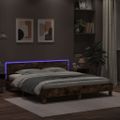 vidaXL Posteľný rám s čelom a LED dymový dub 200x200 cm