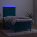 vidaXL Posteľný rám boxsping matrac a LED tmavomodrý 90x190 cm zamat