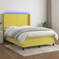 vidaXL Posteľ boxsping s matracom a LED zelená 140x190 cm látka