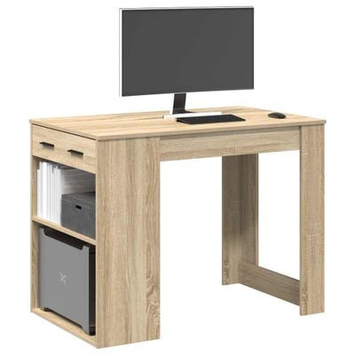 vidaXL Stolík so zásuvkou a policou čierny dub sonoma 102x62x77,5 cm