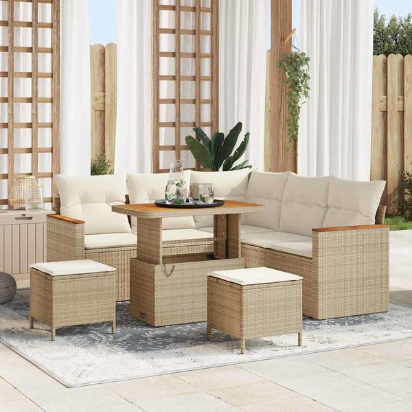 vidaXL Súprava záhradných pohoviek s vankúšom 8 pcs Béžová Poly ratan