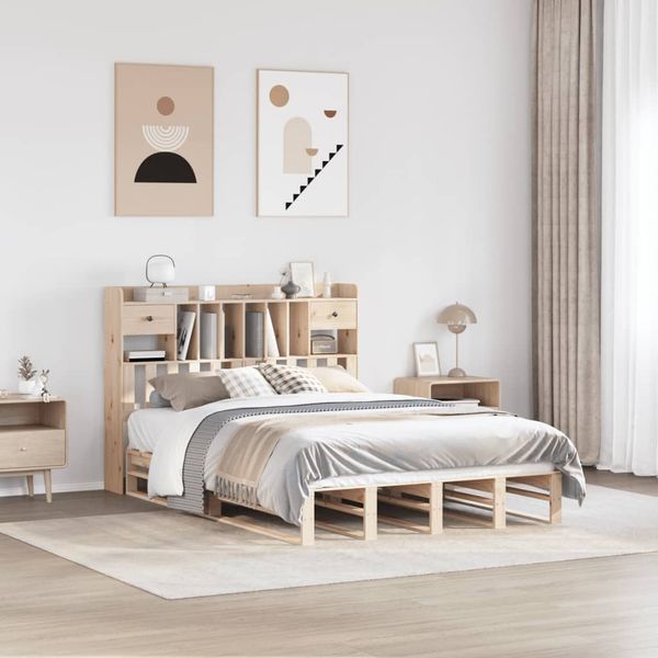 vidaXL Posteľ s knižnicou bez matraca 150x200 cm borovicový masív