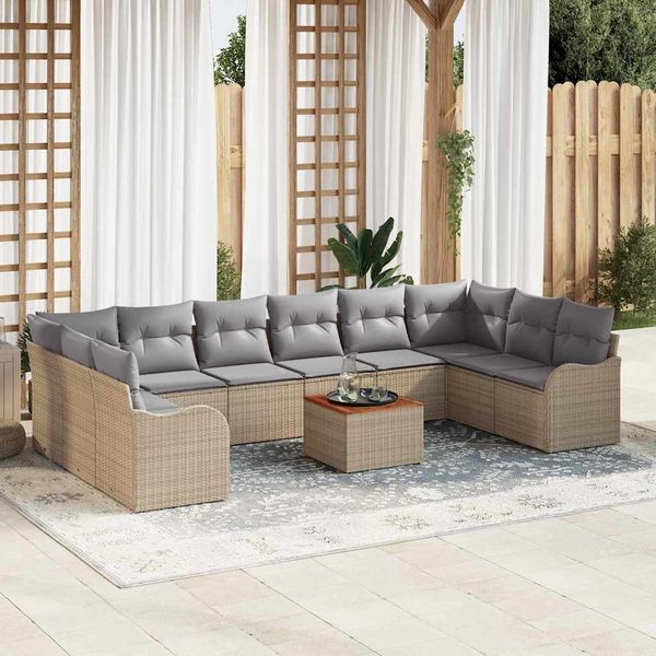 vidaXL Súprava záhradných pohoviek 11 pcs Beige a svetlo šedá