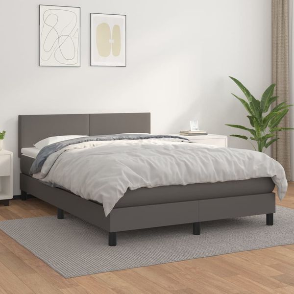 vidaXL Boxspring posteľ s matracom sivá 140x190 cm umelá koža