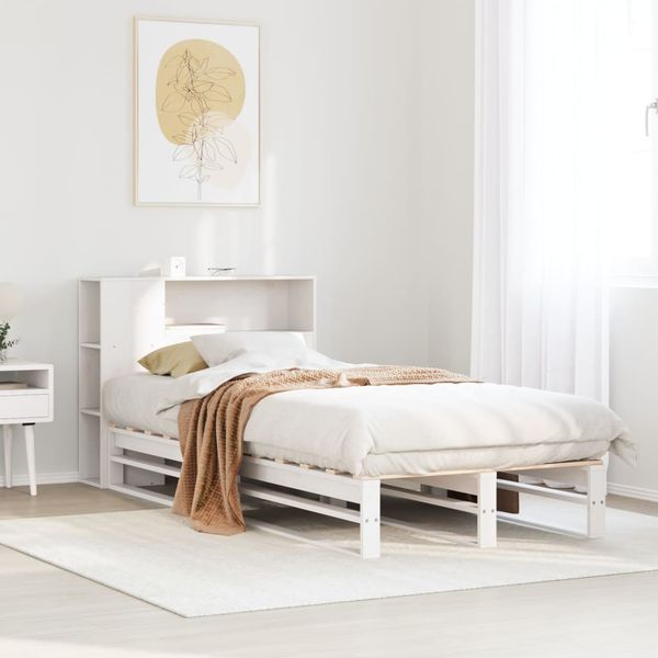 vidaXL Posteľ s knižnicou bez matraca biela 100x200cm masívne drevo
