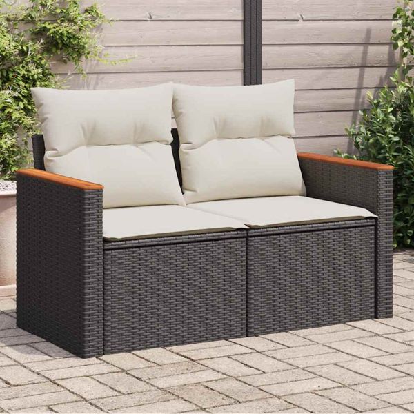 vidaXL Záhradná pohovka s vankúšmi 2-miestna čierna polyrattan