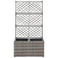 vidaXL Vyvýšený záhon+mriežka, 2 nádoby 58x30x107 cm, polyratan, sivý