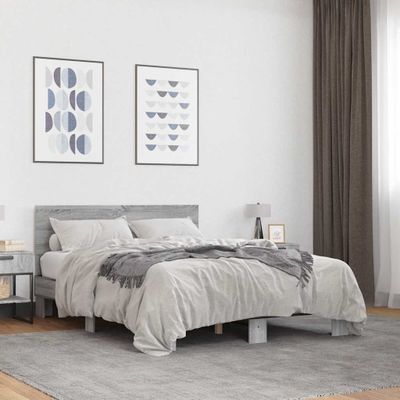 vidaXL Posteľný rám sivý sonoma 120x200 cm kompozitné drevo a kov
