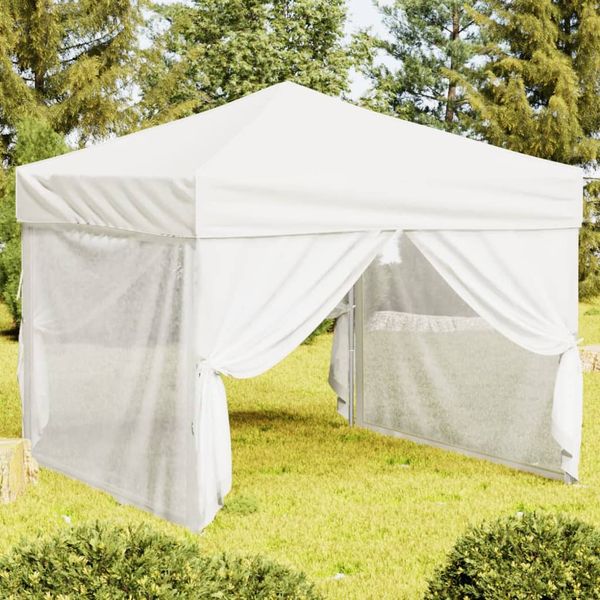 vidaXL Skladací párty stan s bočnicami biely 3x3 m
