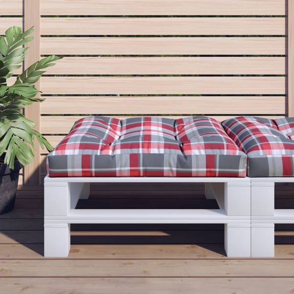 vidaXL Podložka na paletový nábytok, červené kocky 80x80x12 cm, látka
