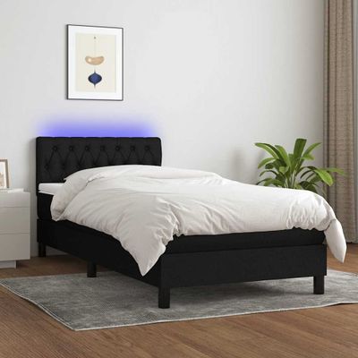 vidaXL Posteľ boxsping s matracom a LED čierna 100x200 cm látka