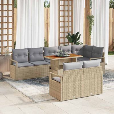 vidaXL Súprava záhradných pohoviek s vankúšom 9 pcs Béžová a šedá