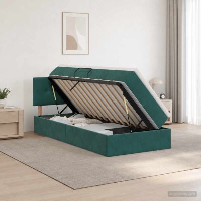 vidaXL Úložná posteľ s čelnou doskou Tmavozelená 90 x 200 cm Zamat