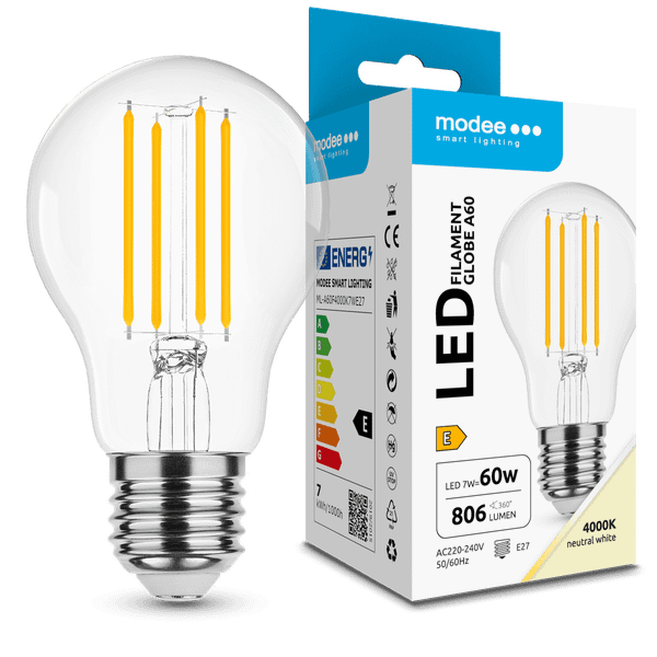 Modee LED žiarovka Filament Globe A60 7W E27 4000K