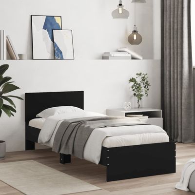 vidaXL Rám postele s čelom čierny 90x190 cm masívne drevo