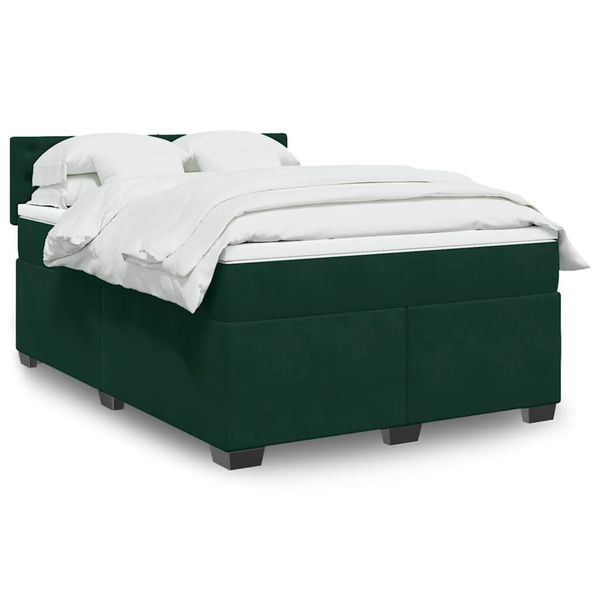 vidaXL Posteľný rám boxsping s matracom tmavozelený 140x190 cm zamat