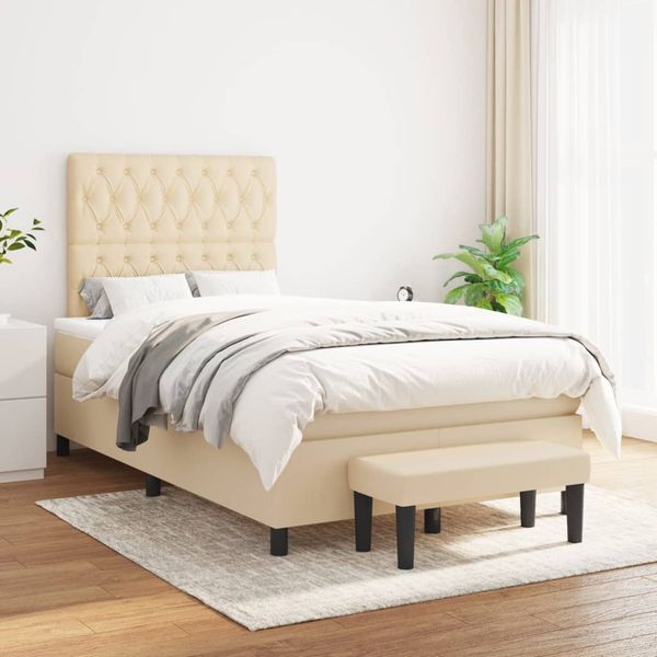 vidaXL Boxspring posteľ s matracom krémový 120x200 cm látka