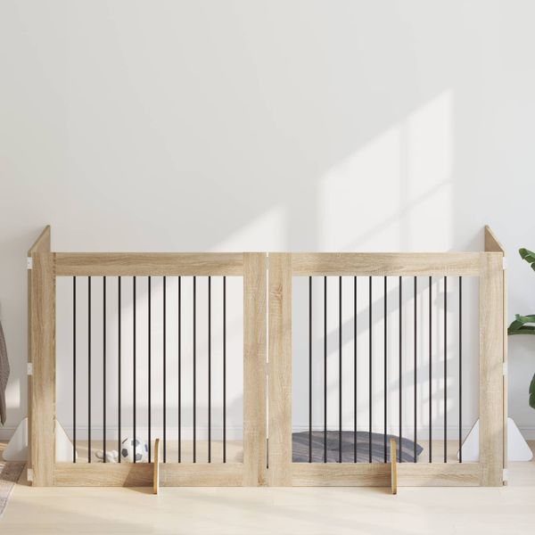 vidaXL Brána pre psov so stojanmi 4 pcs Dub sonoma 100 x 100 cm