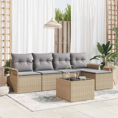 vidaXL Súprava záhradných pohoviek s vankúšom 6 pcs Béžová polyratan