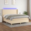 vidaXL Posteľ boxsping s matracom a LED krémová 180x200 cm látka