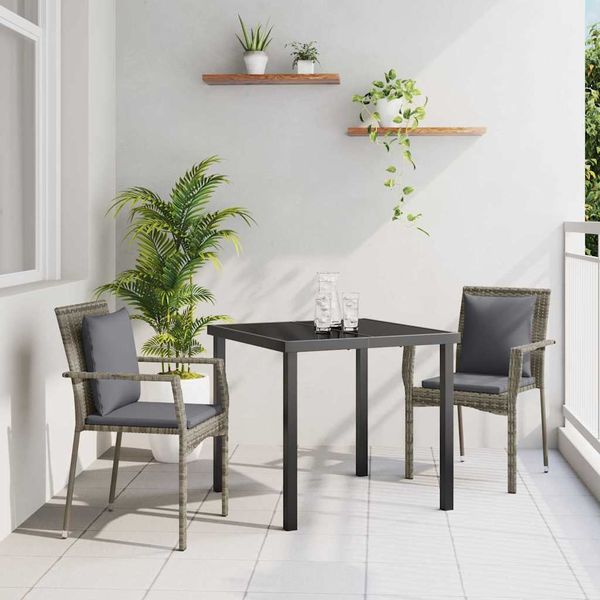 vidaXL Záhradný jedálenský set s vankúšom 3 pcs Sivá polyratan