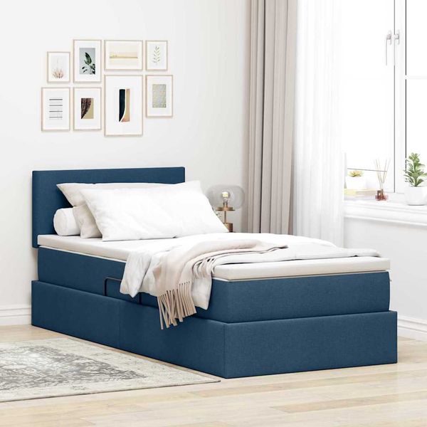 vidaXL Postel s úložným prostorem a matrací Modrá 100 x 200 cm