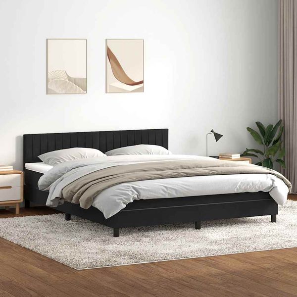 vidaXL Posteľný rám boxspring s matracom a LED čierny 180x210 cm zamat