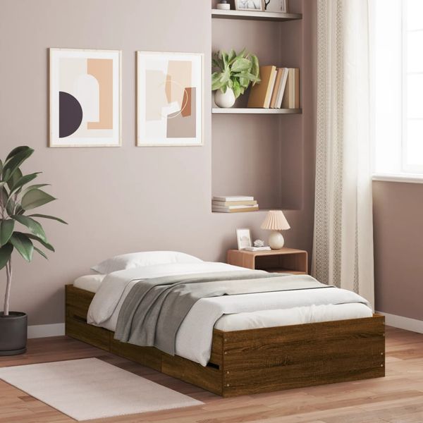 vidaXL Posteľný rám so zásuvkami hnedý dub 75x190 cm kompozitné drevo