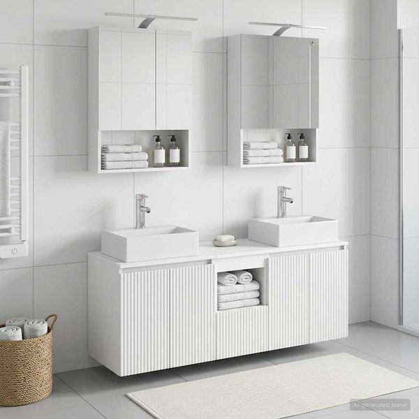 vidaXL Set kabinetov do kúpeľne 5 pcs Biela Kompozitné drevo