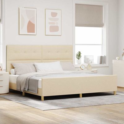 vidaXL Rám postele s čelnou doskou Krémová 200 x 200 cm látka