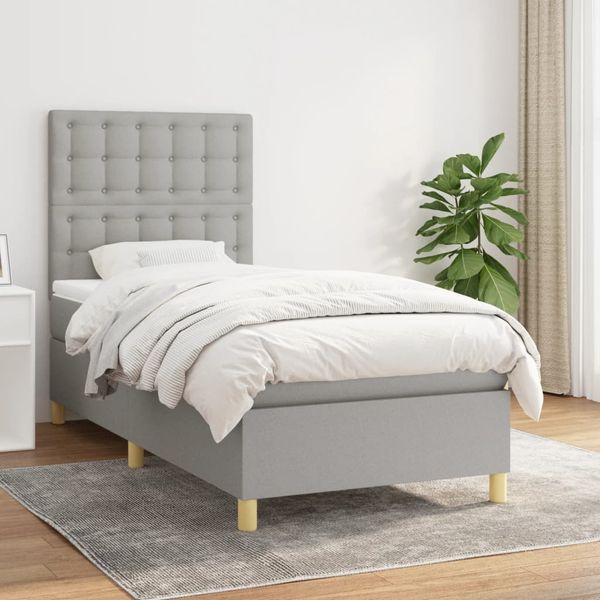 vidaXL Posteľný rám boxsping s matracom bledosivý 90x200 cm látka