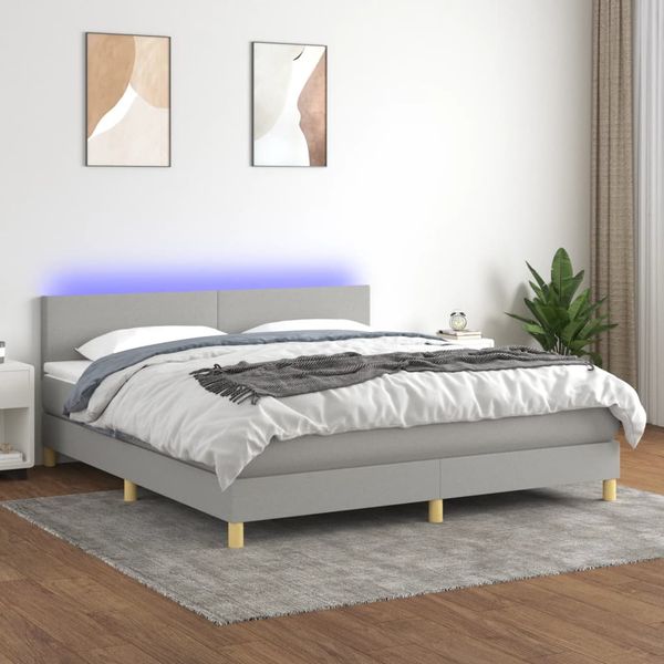 vidaXL Posteľ boxsping s matracom a LED bledosivá 160x200 cm látka
