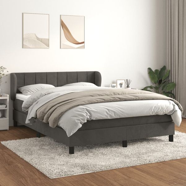 vidaXL Posteľný rám boxspring s matracom tmavosivý 140x190 cm zamat