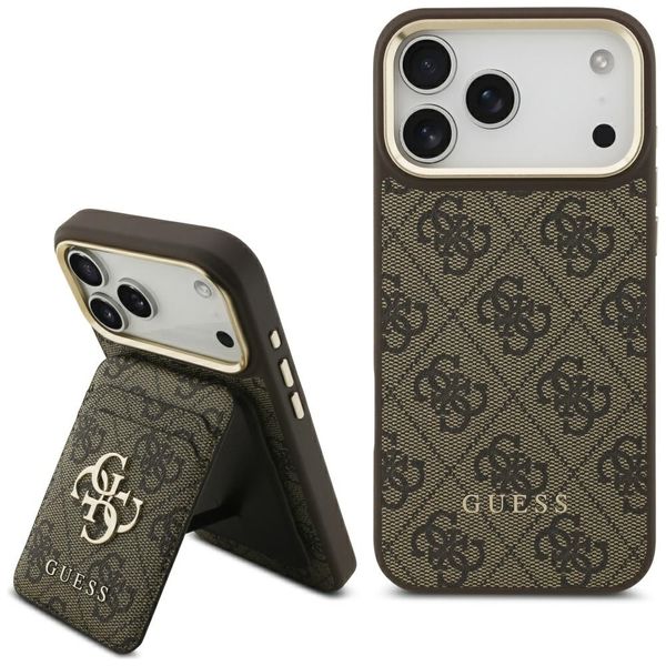 Guess 4G s peňaženkou Magsafe puzdro pre iPhone 17 Pro Max hnedé