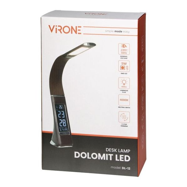 Stolová lampa s budíkom VIRONE DOLOMIT DL-12/BR, 5W, 400lm, 4000K, hnedá Stolná lampa s budíkom VIRONE DOLOMIT DL-12/BR, 5W, 400lm, 4000K, hnedá