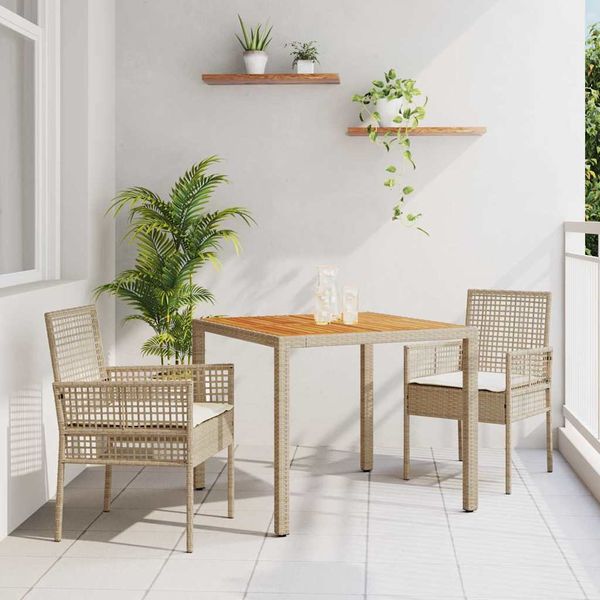 vidaXL Záhradný jedálenský set 3 pcs Béžová polyratan