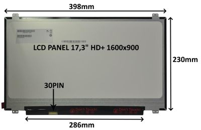LCD PANEL 17,3'' HD+ 1600x900 30PIN MATNÝ / ÚCHYTY HORE A DOLE
