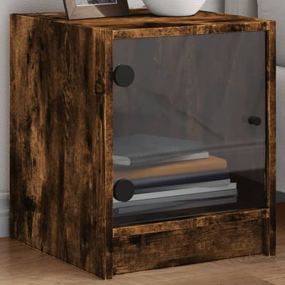 vidaXL Nočné skrinky so sklenenými dverami 2 ks dymový dub 35x37x42 cm