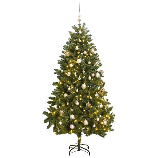 vidaXL Umelý výklopný vianočný stromček 300 LED a sada gúľ 270 cm