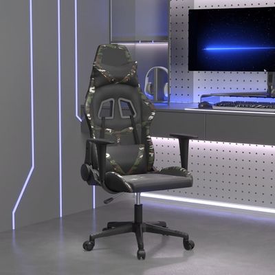 vidaXL Masážna herná stolička čierna a maskáčová umelá koža
