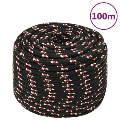 vidaXL Lodné lano čierne 14 mm 100 m polypropylén