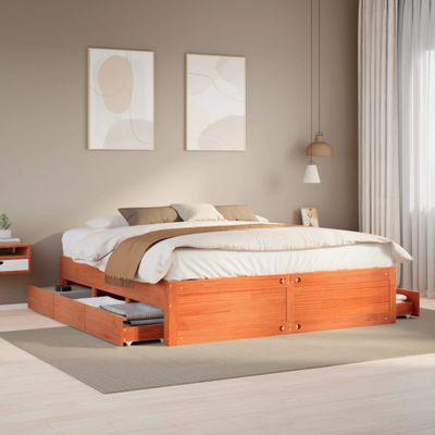 vidaXL Posteľ bez matraca so zásuvkami vosková 200x200 cm borovica