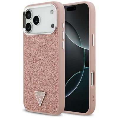 Puzdro Guess Glitter Triangle Logo MagSafe pre iPhone 17 Pro Max ružové