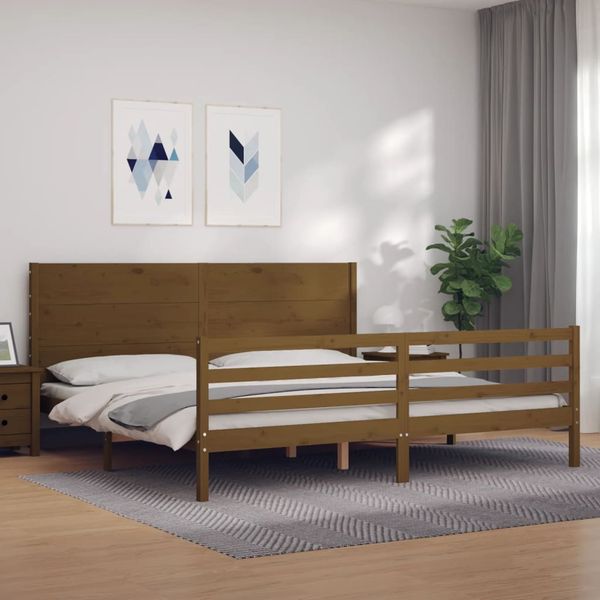 vidaXL Posteľný rám s čelom medovo-hnedý 200x200 cm masívne drevo