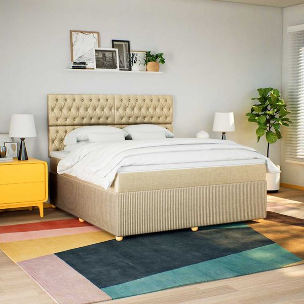 vidaXL Posteľný rám boxspring s matracom krémový 180x200 cm látka